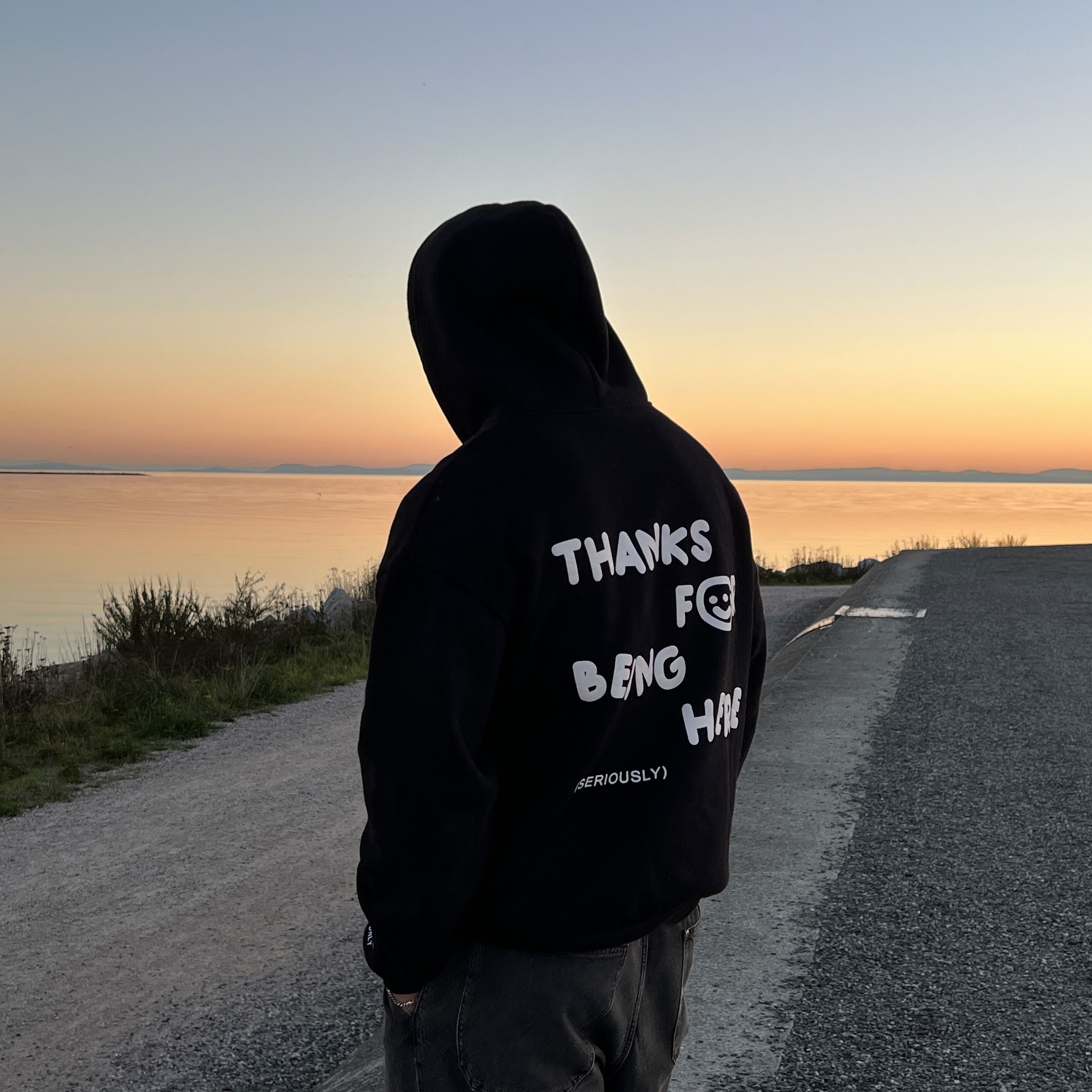 THANKS FOR BEING HERE HOODIE BLACK DRMERS CLUB