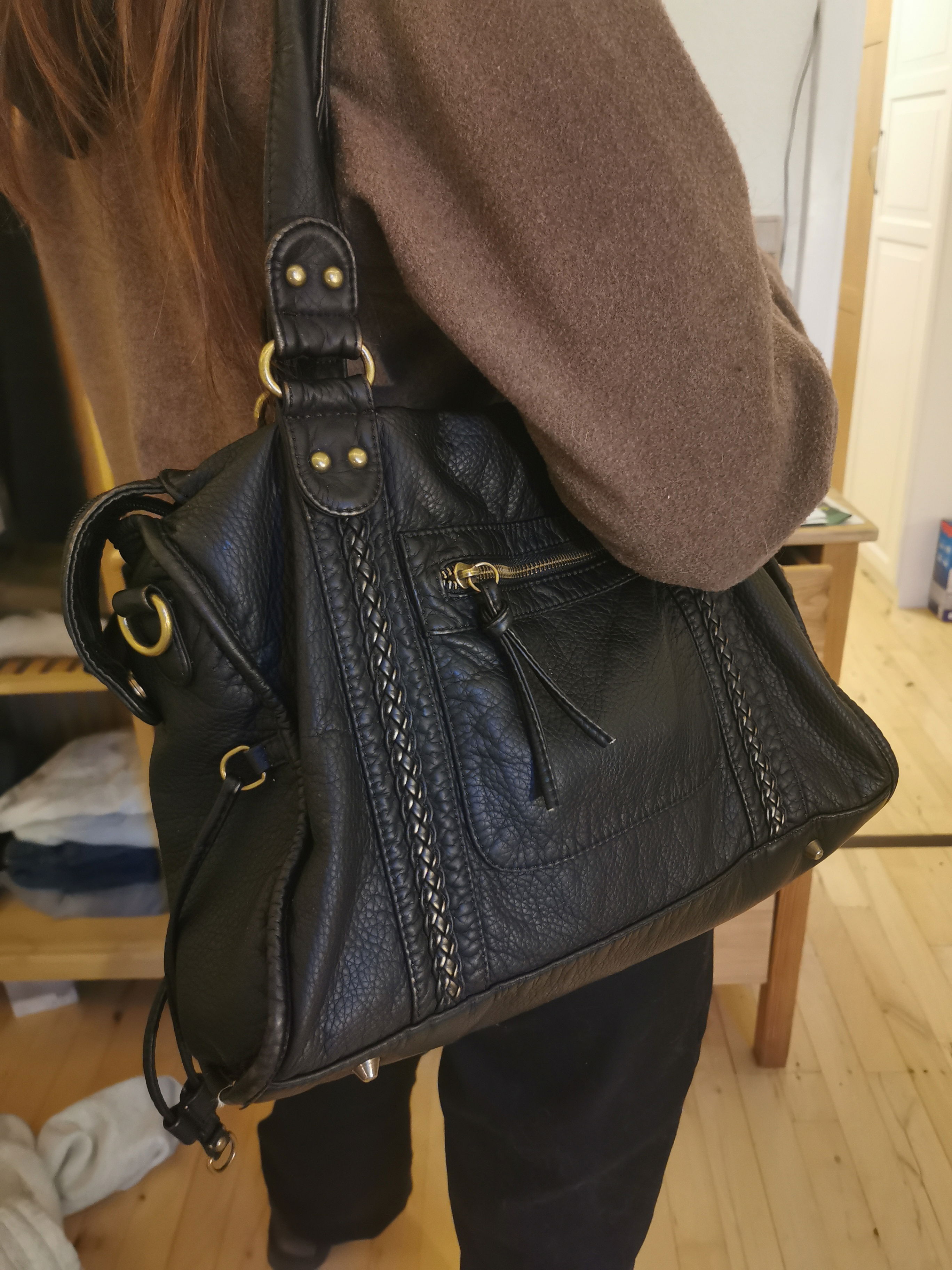 Vintage Moto-Style City Bag | Distressed Faux Leather