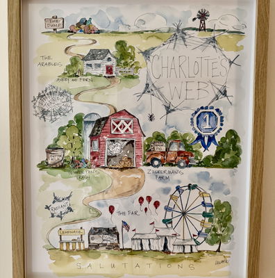Debbie Kingston Baker Noah's Ark 水彩　絵画 Debbie Kingston Baker Noah's Ark Signed Large White Frame