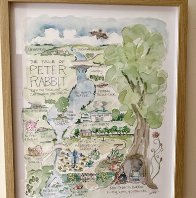 Debbie Kingston Baker Noah's Ark 水彩　絵画 Debbie Kingston Baker Noah's Ark Signed Large White Frame