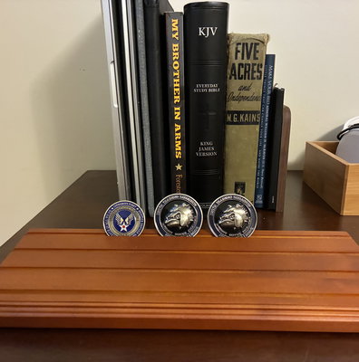 Aomcisi 4 Row Wooden Military Challenge Coin Display Stand - Holds 12-16 Coins, 6.1 X 3.54 X 0.9 Inches
